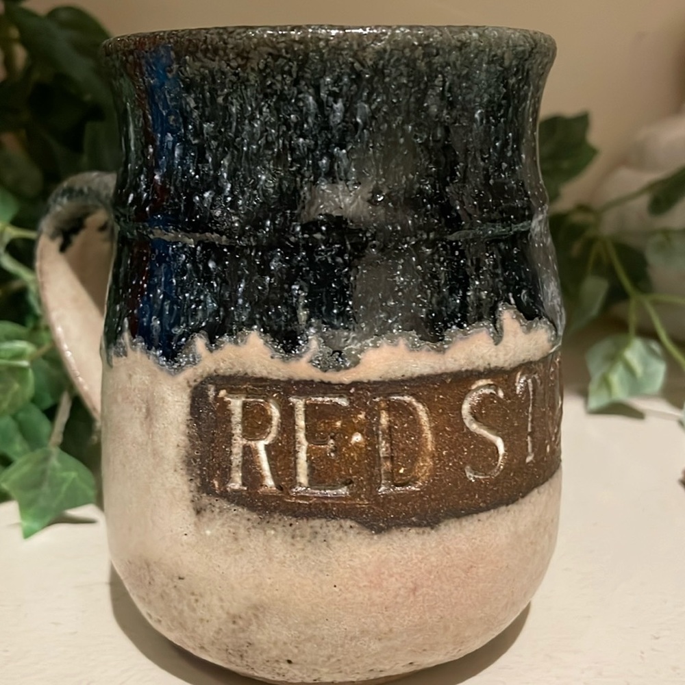 Vintage Red Stone Pottery Mug! Signed!